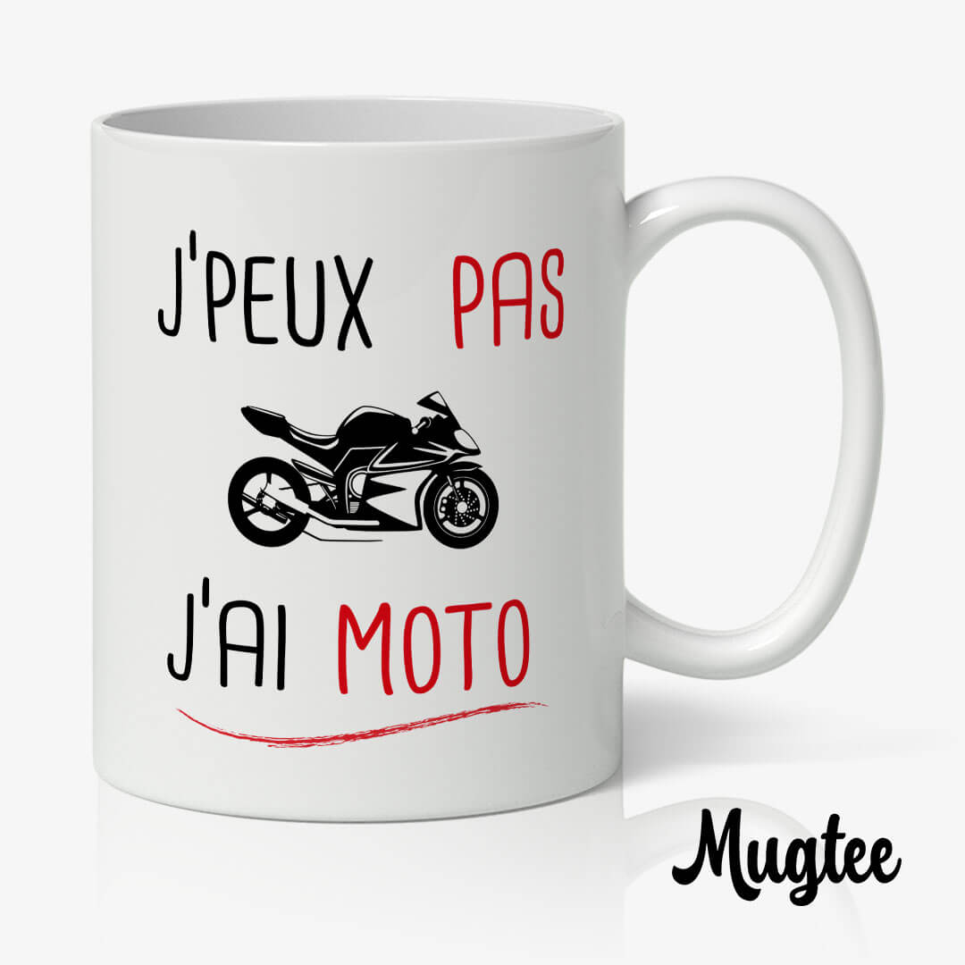 Je Peux Pas J'ai Moto - Mug Original 1 Mug pour motard avec inscription 'Je peux pas j'ai moto', un cadeau idéal pour les amateurs de deux-roues.