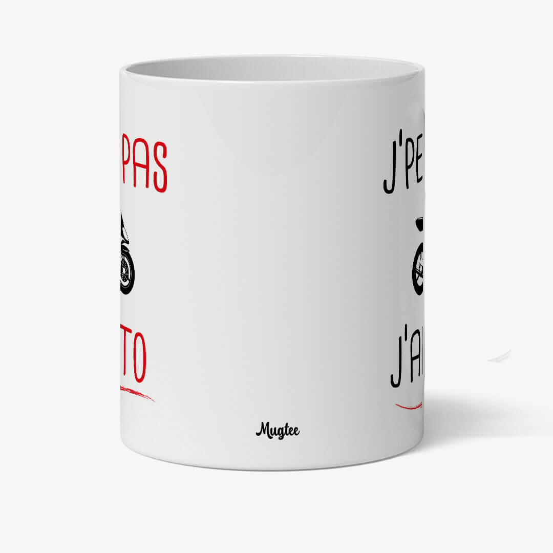 Je Peux Pas J'ai Moto - Mug Original 2 Mug personnalisé avec texte 'Je peux pas j'ai moto', parfait pour offrir en cadeau à un motard.