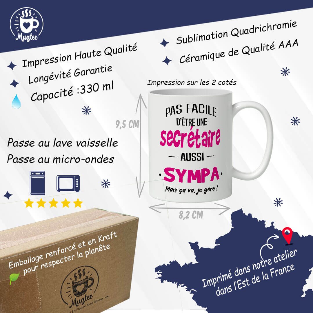 Cadeau Pour Une Secrétaire - Mug secrétaire géniale 5 Vue latérale du mug personnalisé pour secrétaire