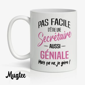 Mug secrétaire humour cadeau original, autre vue de face
