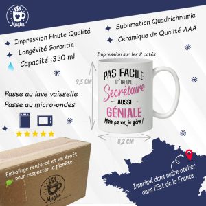 Mug secrétaire humour, slide caractéristiques contenance et dimensions