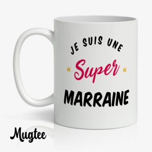 Mug Super Marraine, cadeau original pour marraine, vue de dos
