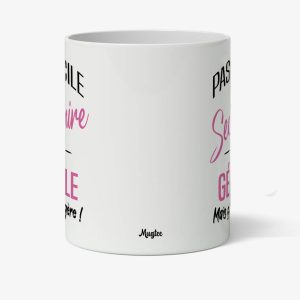 Mug secrétaire humour rose et noir, vue de côté