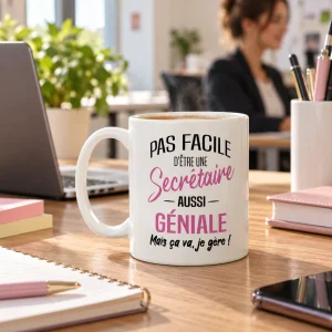 Mug secrétaire humour cadeau original, photo d'ambiance